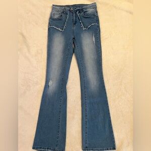 SHEIN Women's Size Small Distressed Flare Jeans Blue Denim, 30" Inseam